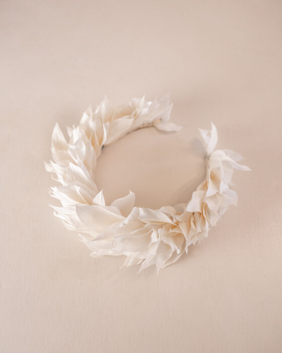 Couronne de tête mariage fleurs séchées blanc