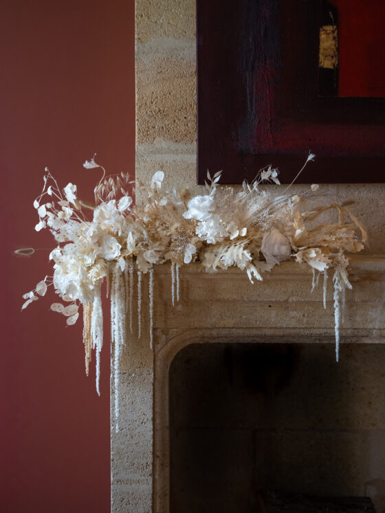 decoration fleurs séchées sur cheminée